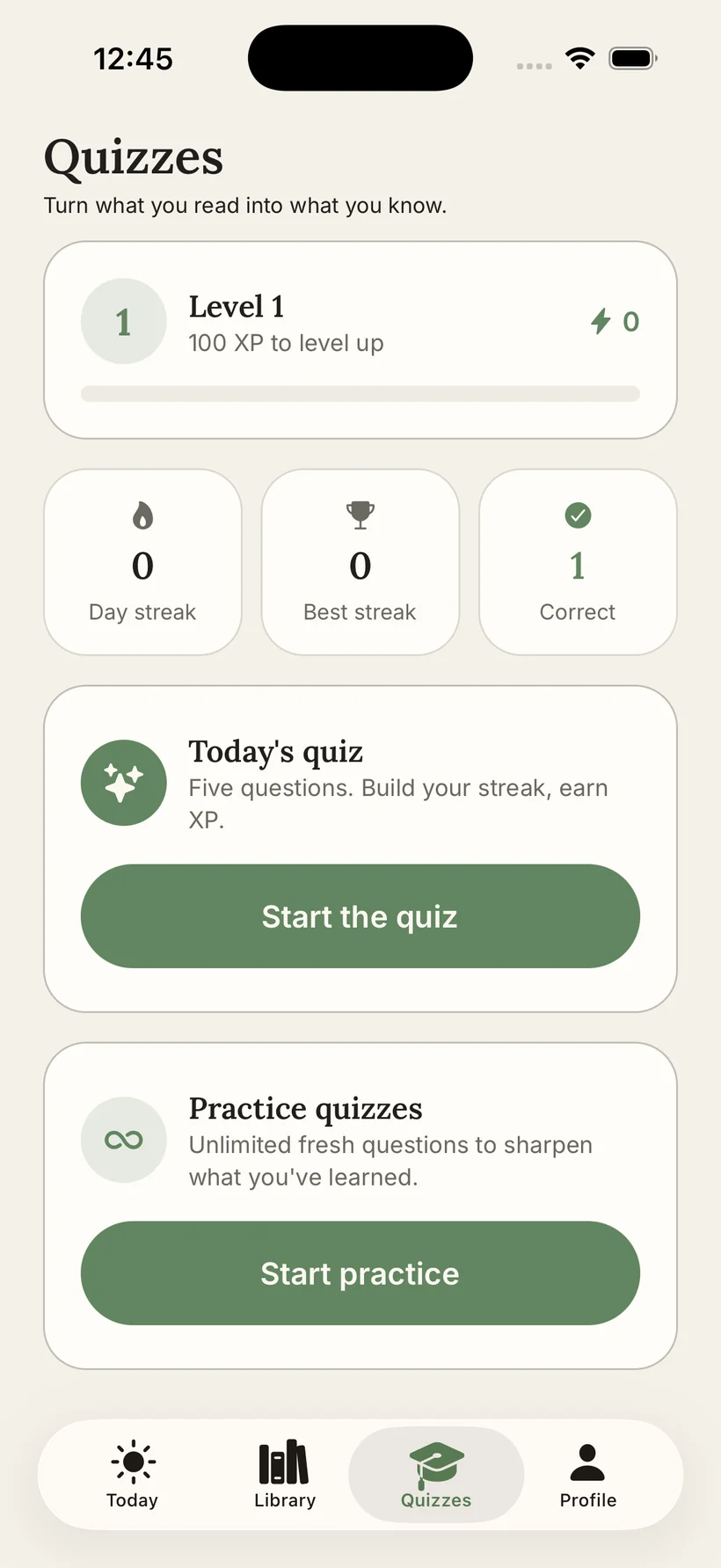 Adage quizzenhub met XP en reeks